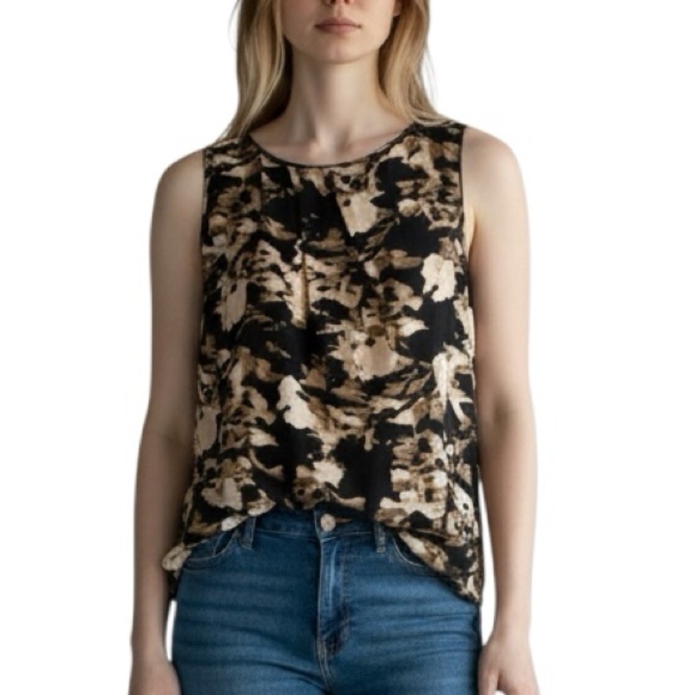 Halogen silk mottled print pleated neckline sleeveless top S excellent condition